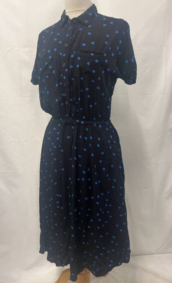 Hush Polka Dot Shirt Style Dress Navy Blue Size: 10