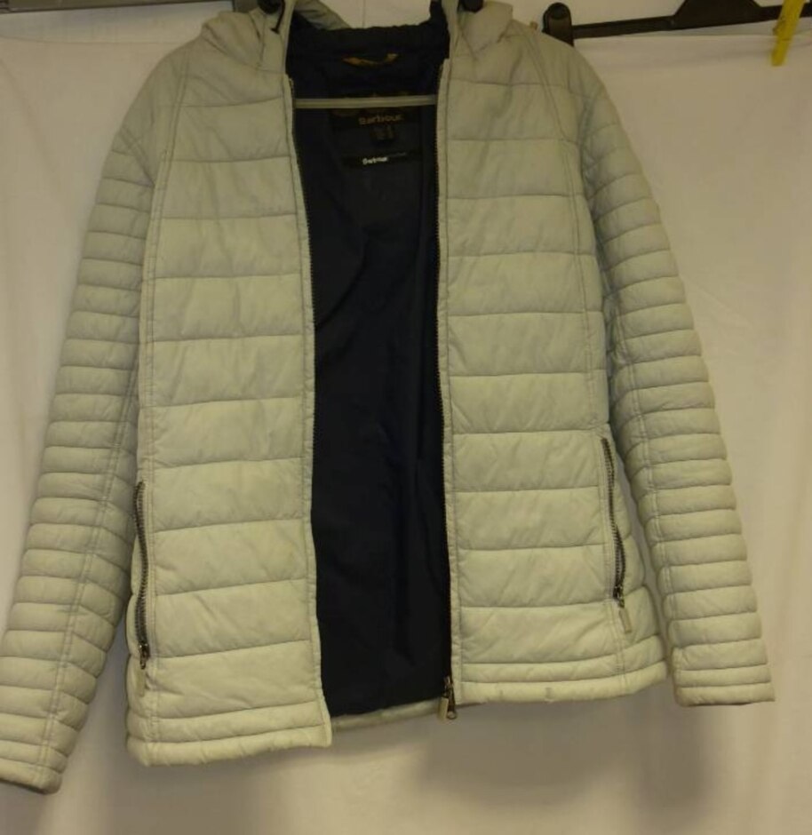 Barbour Hooded Fibre Down Jacket Very Pale Grey Size: 14