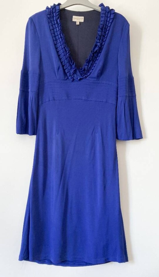 Karen Millen Frilled Plunge Neckline Dress Navy Blue Size: 8