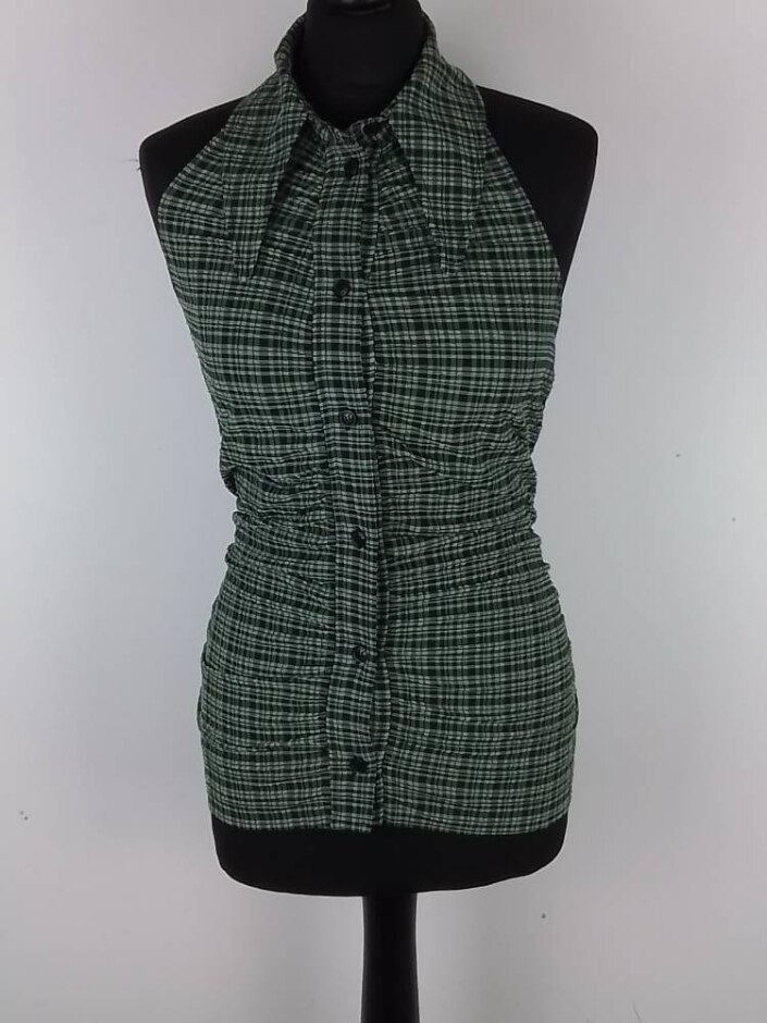 Ganni Seersucker Halter Top Green & Black  Size: 36