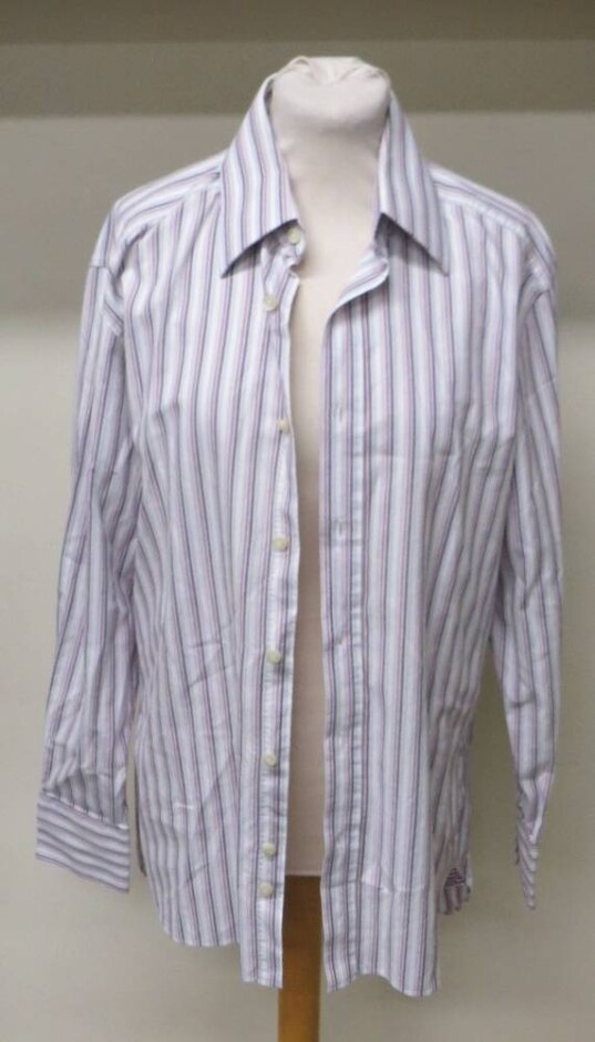 Autograph Striped Long Sleeve Shirt Purple White Size: M