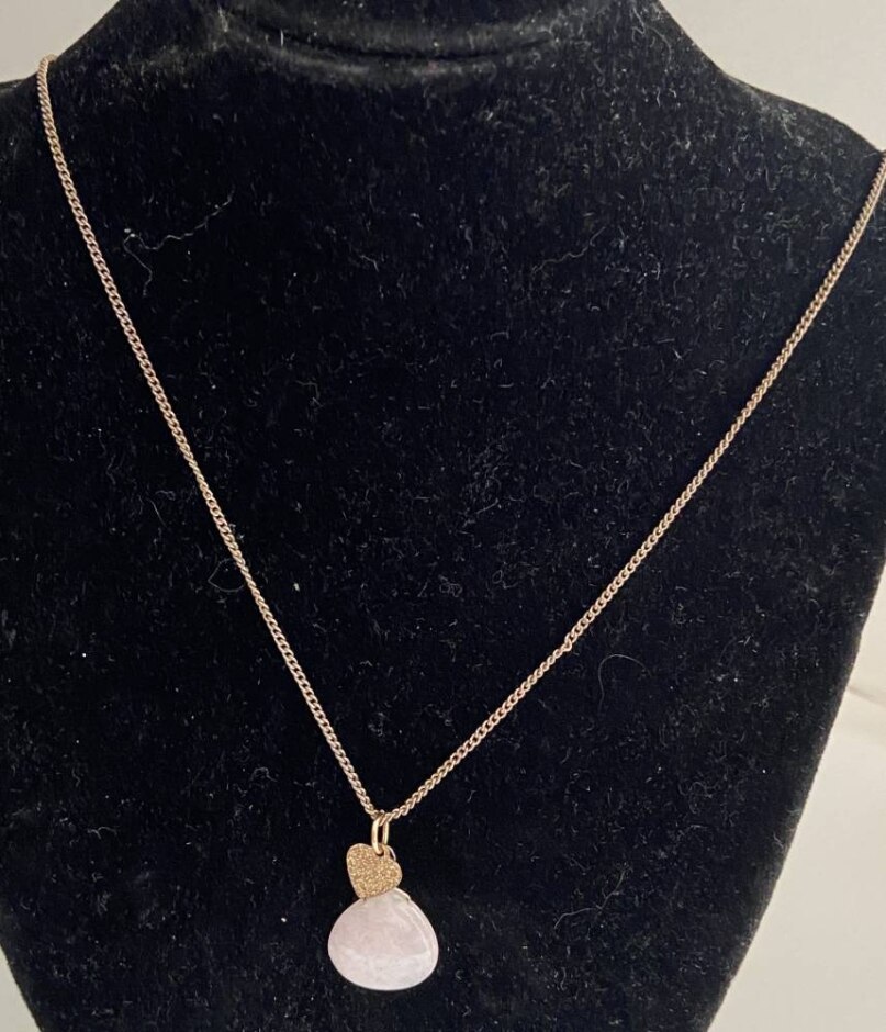 Gold Tone Rose Quartz Necklace