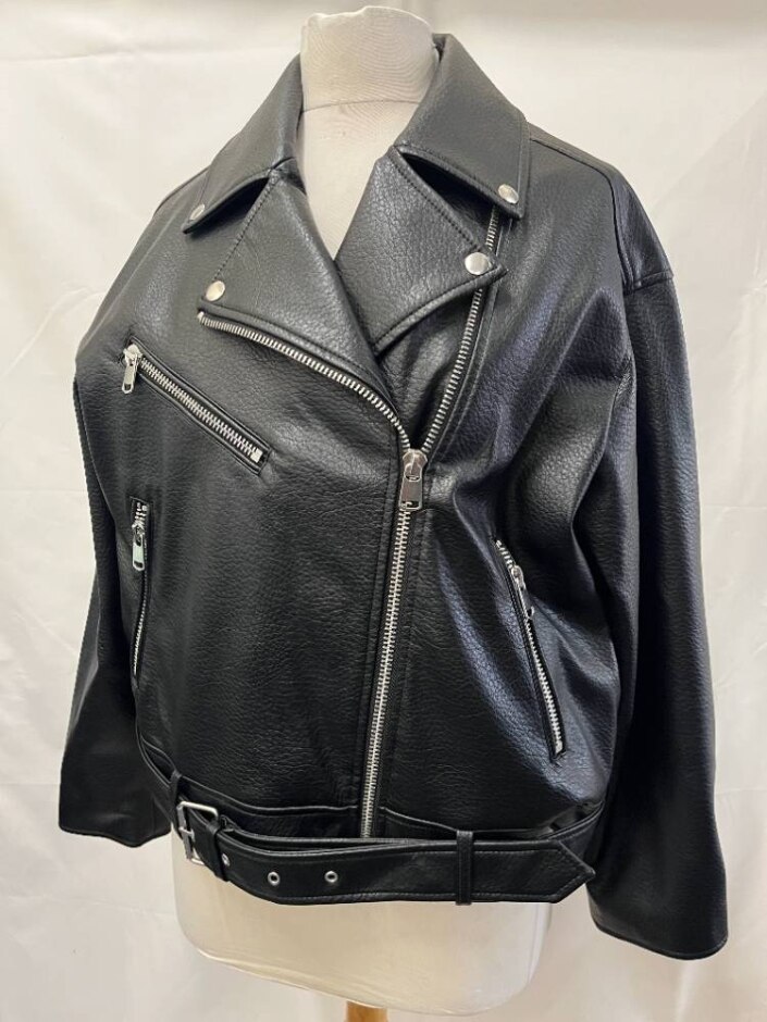 M&s Collection Faux Leather Biker Jacket Black Size: 14