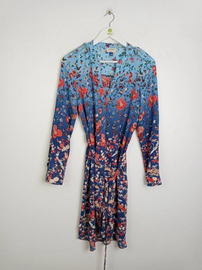 Oasis Long Sleeve Shirt Dress Blue Floral Size: 12
