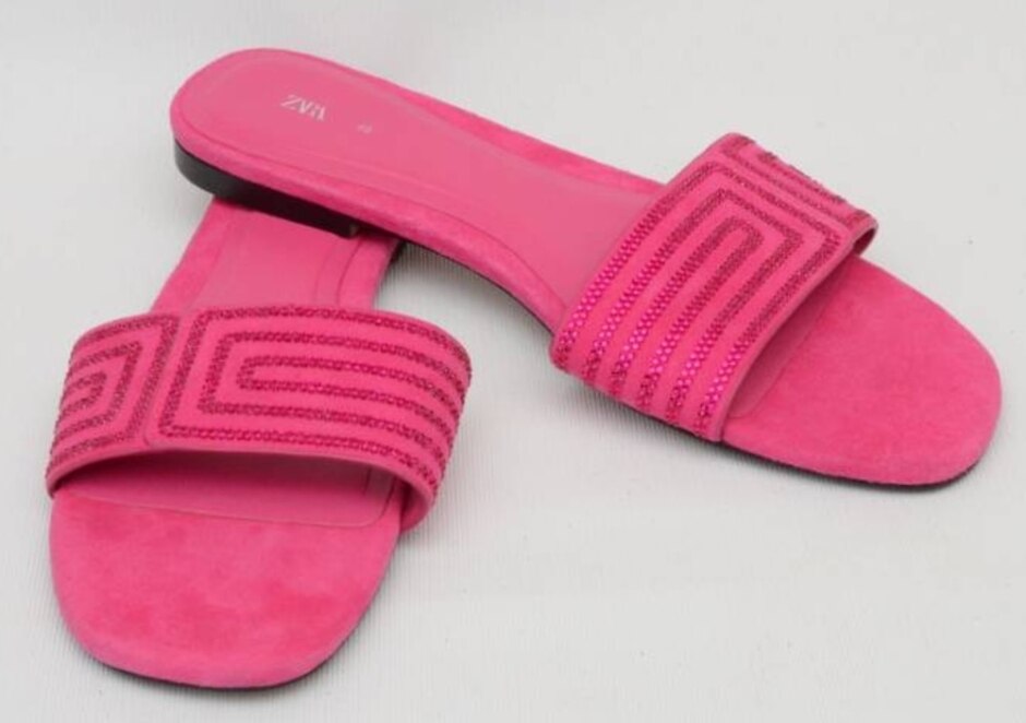 Zara Pink Slip On Sparkly Flat Sandals