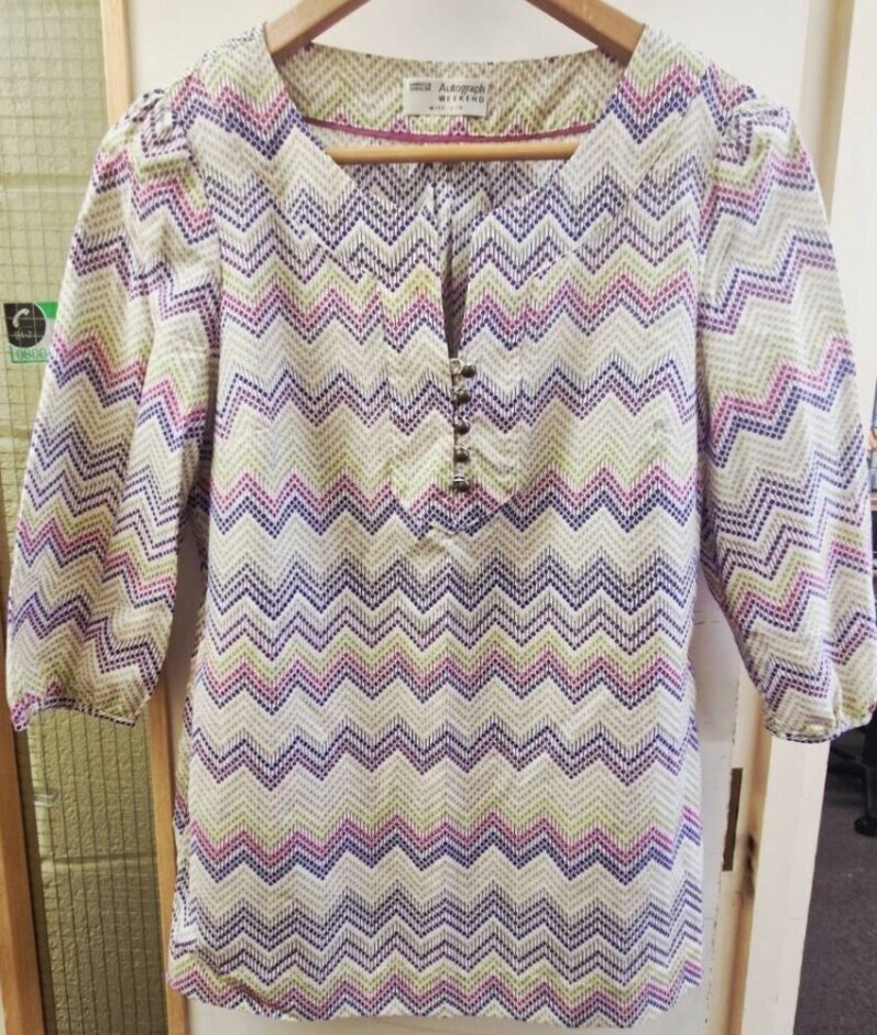 M&s Marks & Spencer Cotton Silk Chevron Blouse Multi-coloured Size: 8