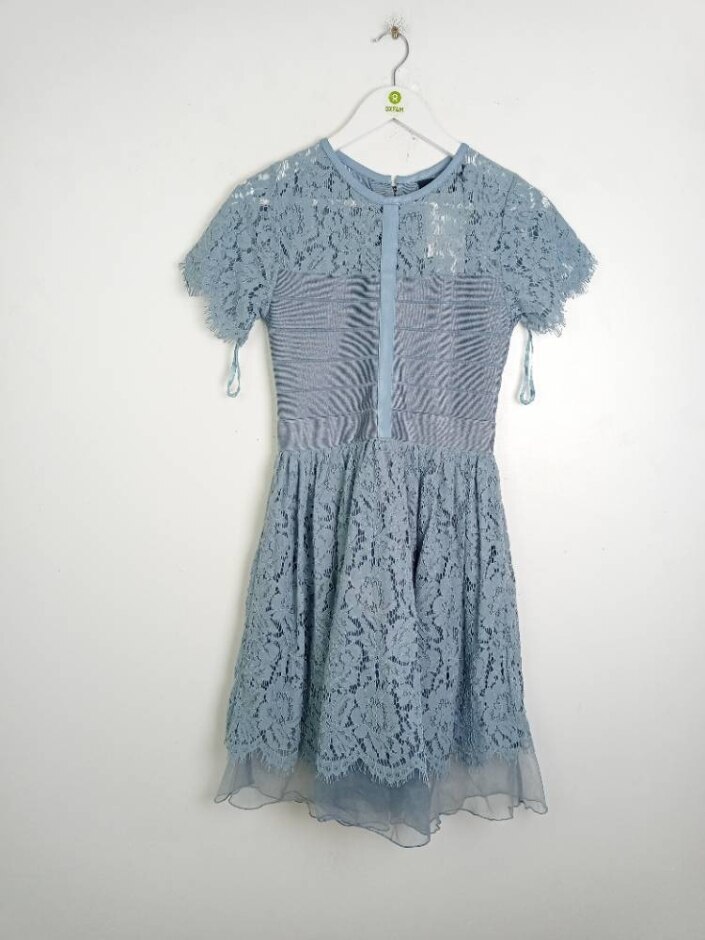 French Connection Lace Short Sleeve Dress Blue Size: 10