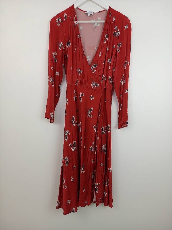 Ghost Floral Wrap Midi Dress Multicolour Size: M