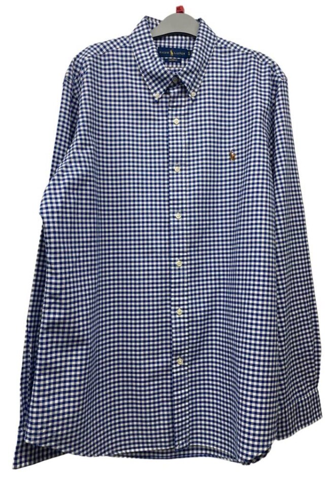 Ralph Lauren 50" Chest Check Cotton Shirt Blue & White Size: Xl