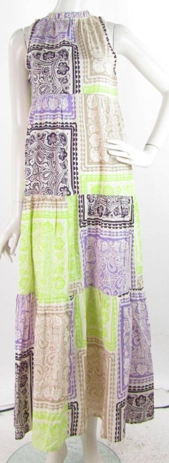 Bnwot M&s Beachwear Cotton A-line Maxi Dress Green & Purple Size: 10