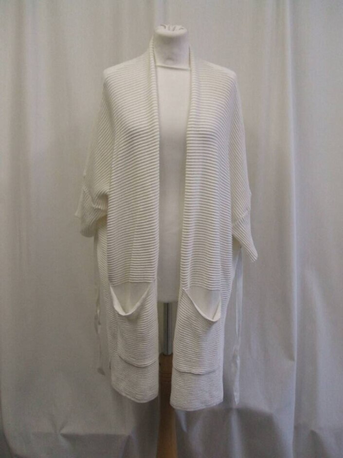 French Connection Long Cotton Knitted Cardigan White Size: L