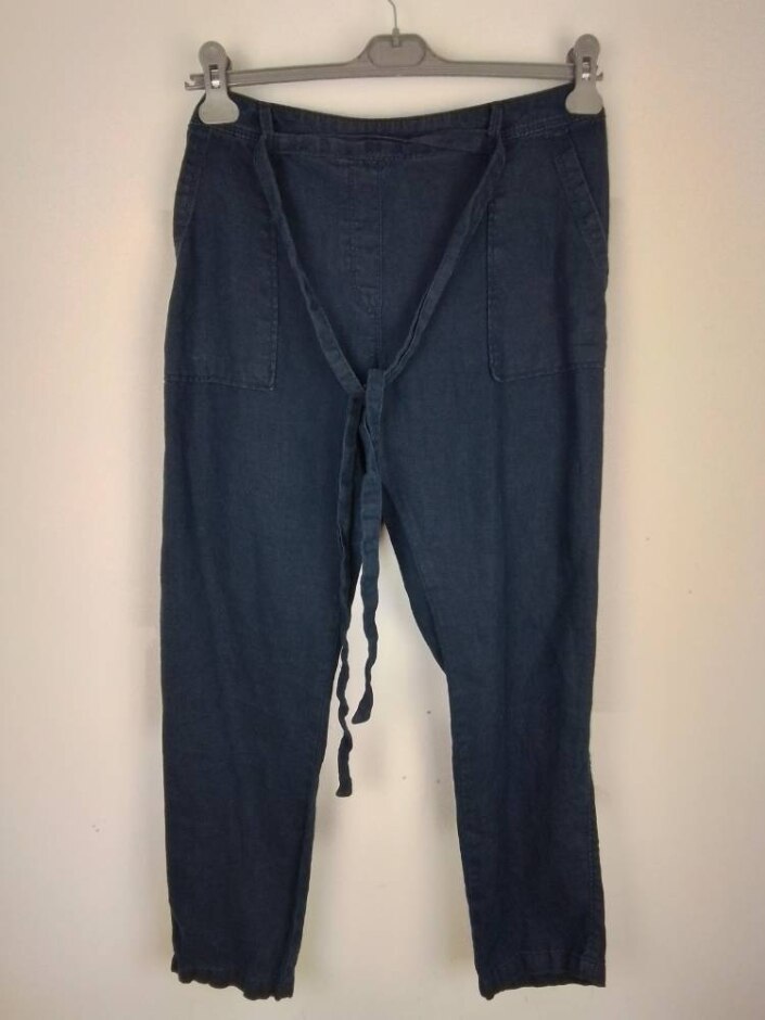 M&s Linen Trousers Blue Size: 40
