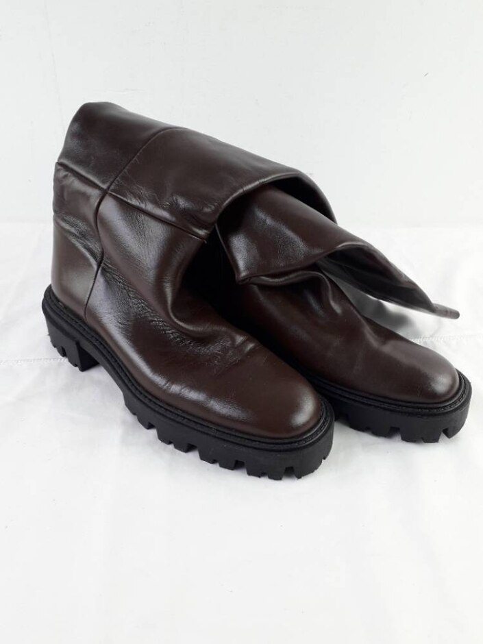 Zara Leather Flat Knee High Track Sole Boots Size 6 Brown