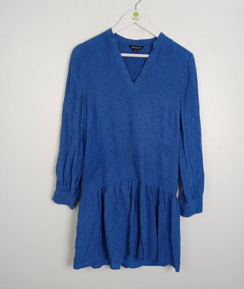 Whistles Animal Fleck Smocked Dress Blue Size: 10