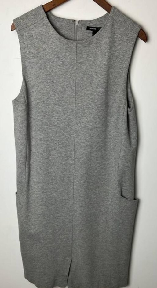 Mango Office Fitted Dress Grey Size: L