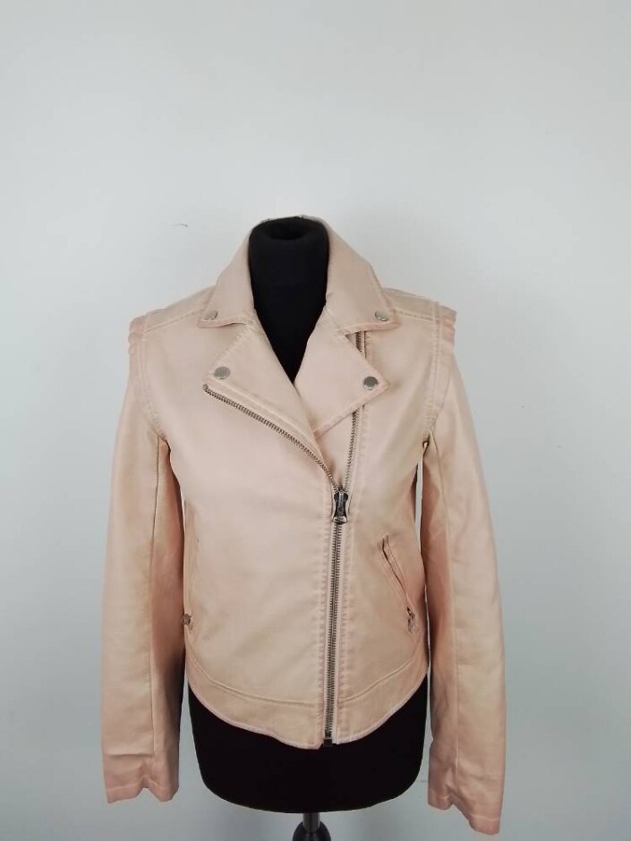 Pepe Jeans Leather Effect Biker Jacket Pale Pink Size: Xs