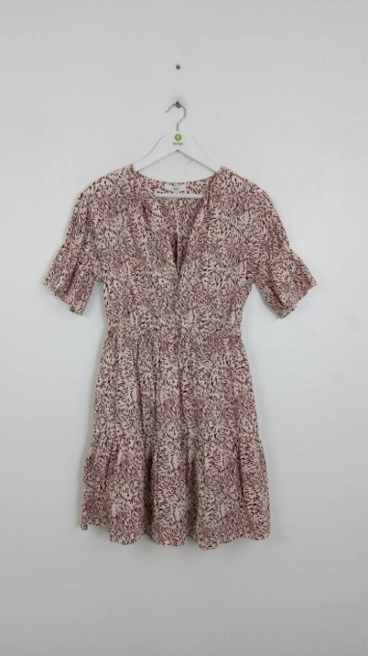M&s Marks & Spencer Short Animal Print Dress Cream/brown Size: 10
