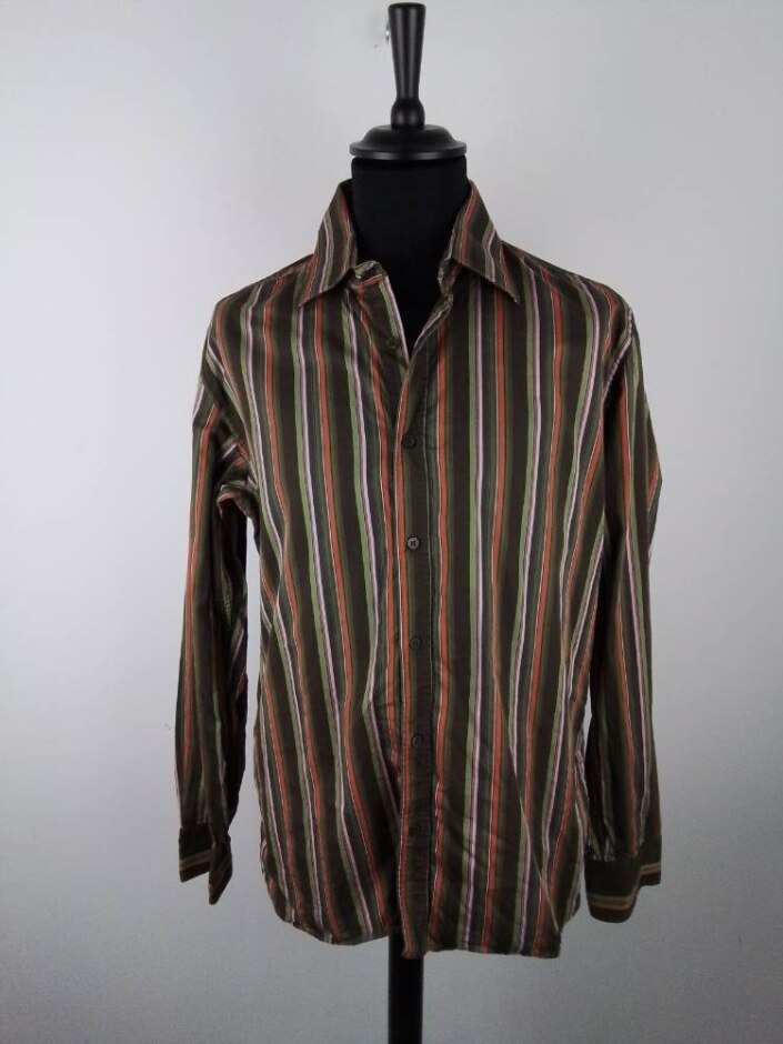 Ted Baker  Men's Button Down Shirt Brown Striped  Size: Xl