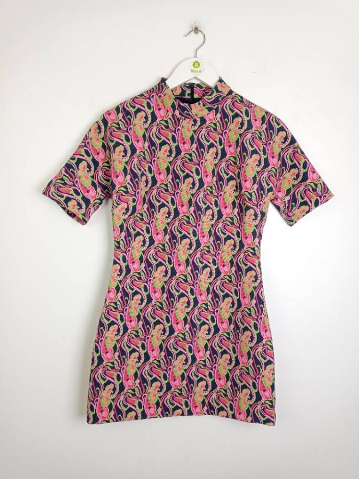 Zara Retro Print Mini Dress Multi  Size: M
