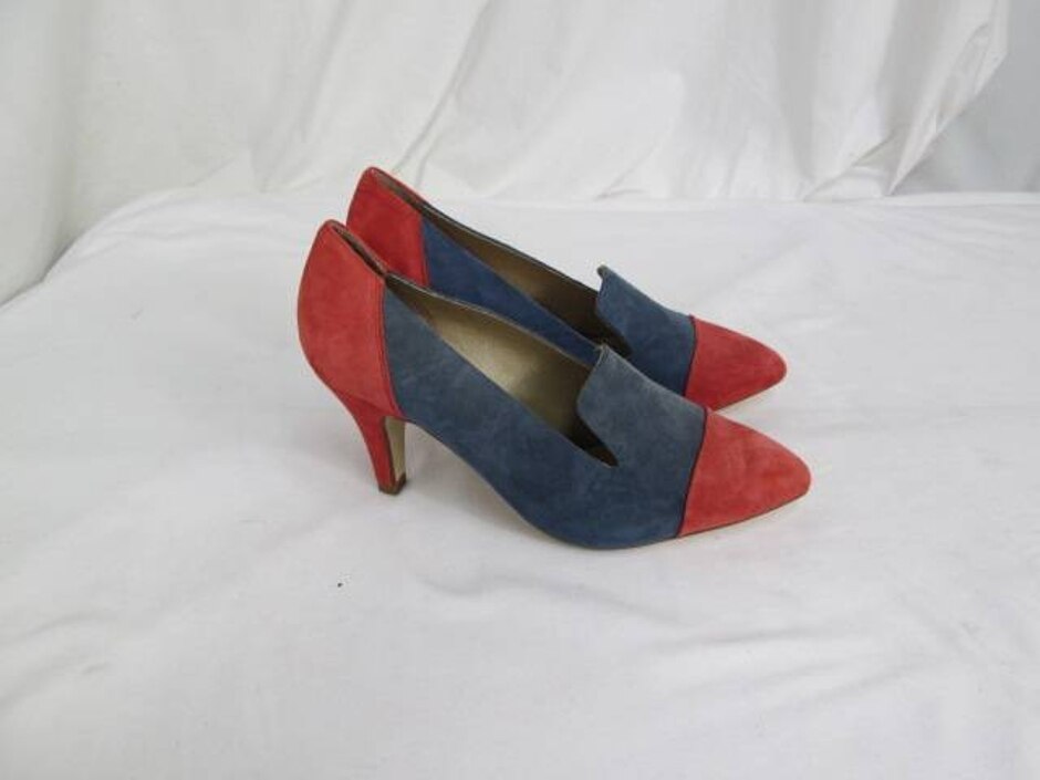 Office Suede Colour Block Court Shoes Blue/red Size 4