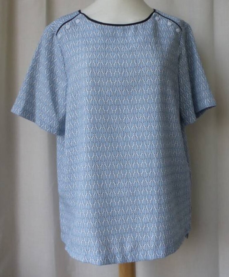 M&s Collection Geometric Print Blouse Top Light Blue Size: 16