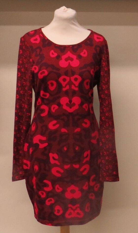 Yumi Purple Patterned Dress Burgundy/pink Size: 12