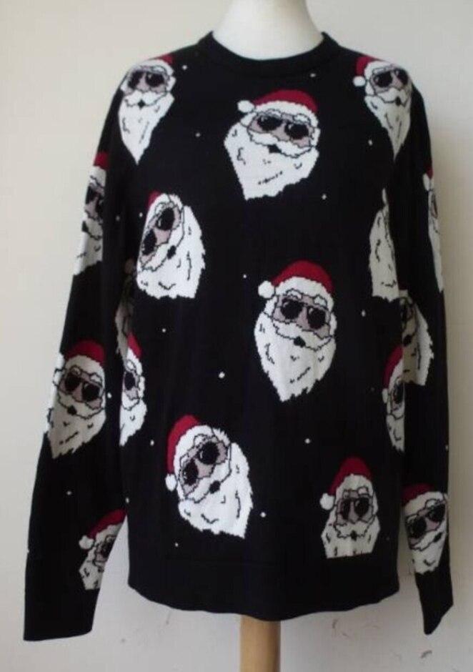 George Cool Santa Christmas Jumper Black Mix Size: M