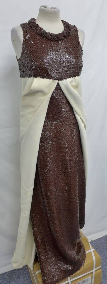 Creation Pierre Cardin Paris Vintage 1970's Designer Gown Bronze & Cream Size: One Size