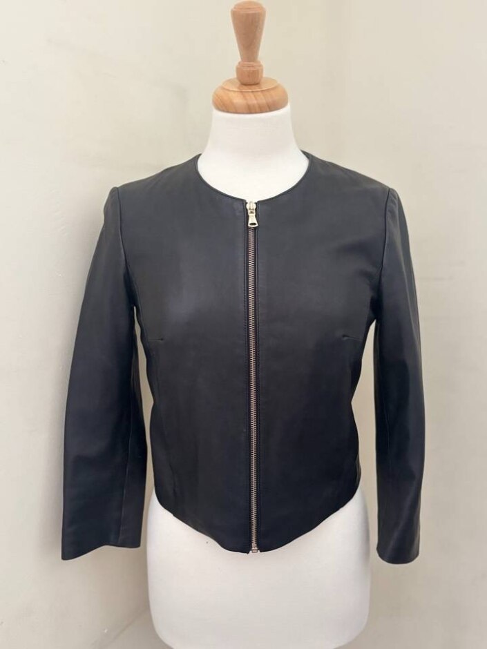 Massimo Dutti Women Leather Jacket Black Size: S