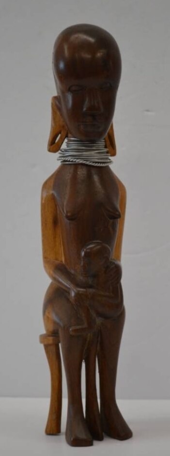 Wooden Figure With Metal Necklace