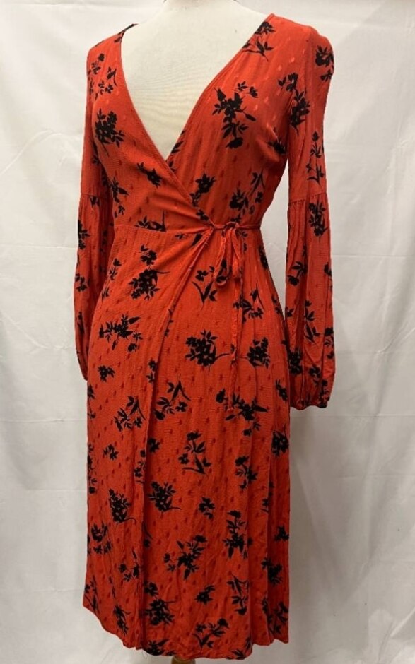 Nobody's Child Wrap Flower Print Dress Orange Red Size: 6