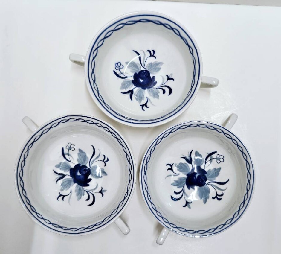 3 Double-handed Adam's Ironstone Soup Bowls