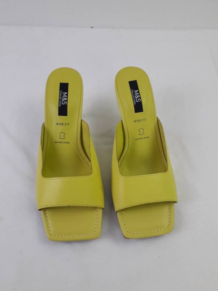M&s Shoes Leather Square Toe Slip On Kitten Heels Green Size 6 Wide Fit