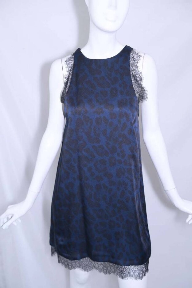 Zara Sleeveless Dress With Lace Blue Size: M