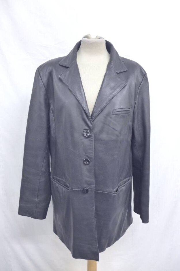 Milan Leather Pocketed Overcoat Raven Black Size: 18