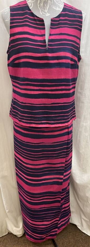 Jaeger Maxi Skirt And Sleeveless Top Navy/cerise Size: 14