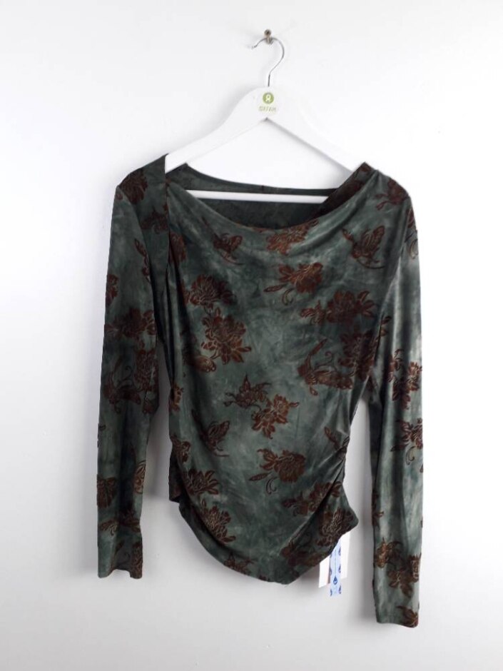 Cider Women's Floral Ruched Long Sleeve Blouse New Green Size: S