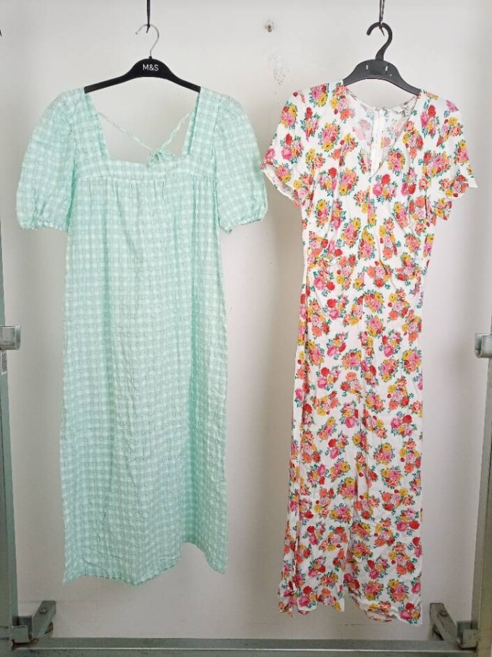 M&s Marks & Spencer 2xbundle Short Sleeve Dresses Green Red Ivory Size: 6