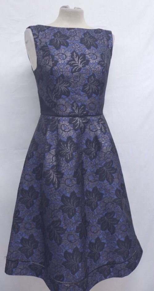Oasis Sunflower Embossedempire Dress Cobalt & Black Size: 8