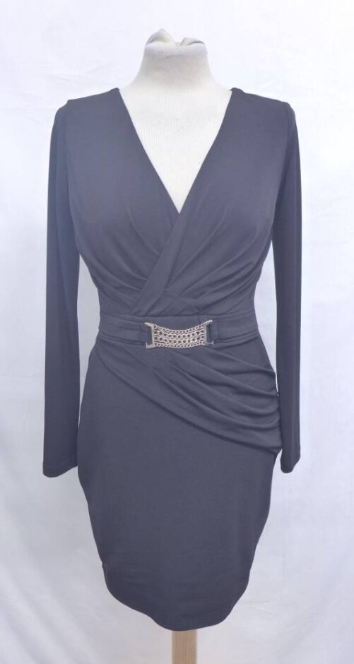 Lipsy Belted Wrap Evening Dress Onyx Black Size: 10