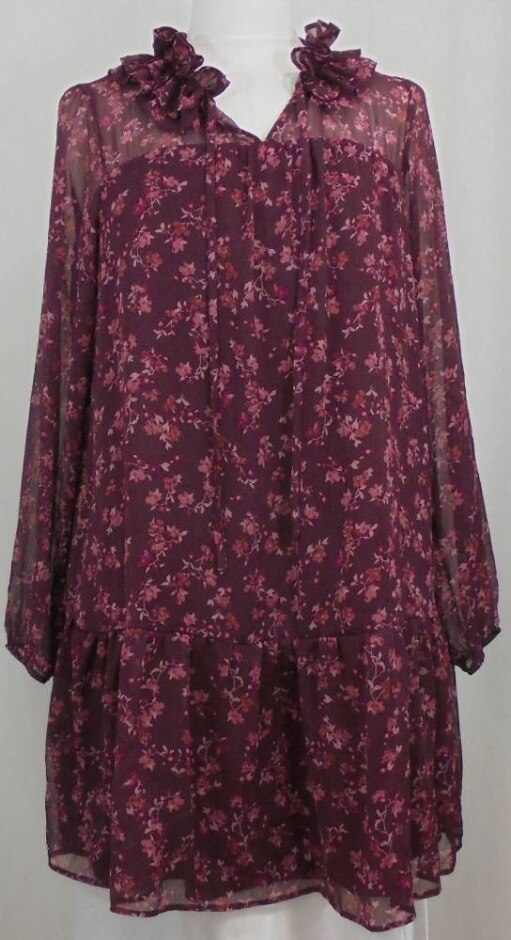 New Look Floral Print Mini Dress Burgundy Mix Size: 12