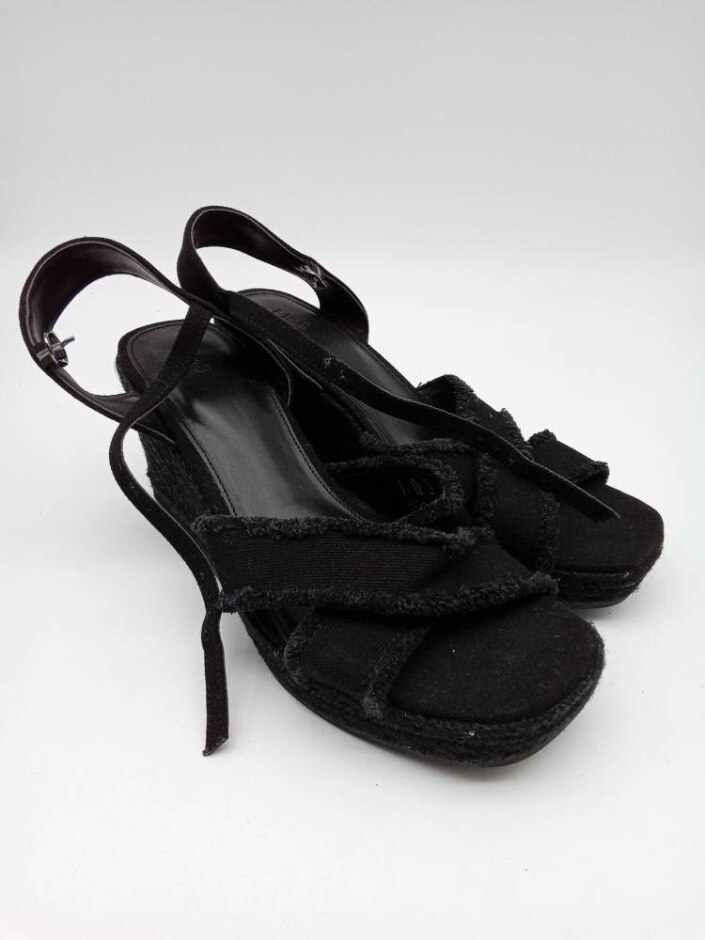 M&s Women's Canvas Buckle Wedges New Without Tags Colour: Black Size: Uk 8