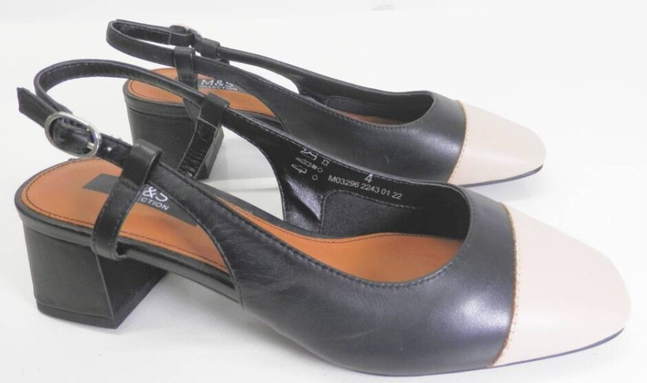M&s Collection Leather Block Heel Slingback Shoes Size 4 Black