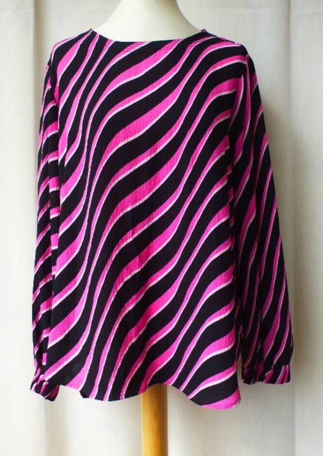 M&s Collection Wavy Stripe Popover Blouse Pink & Black Size: 14