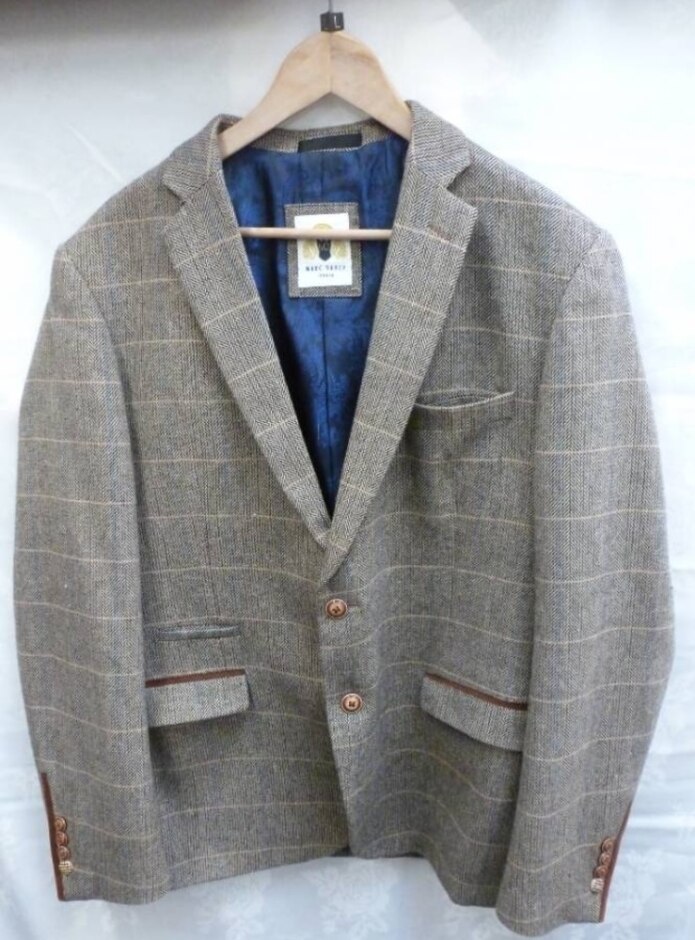 Marc Darcy London Wool Blend Blazer  Beige Brown Size: L