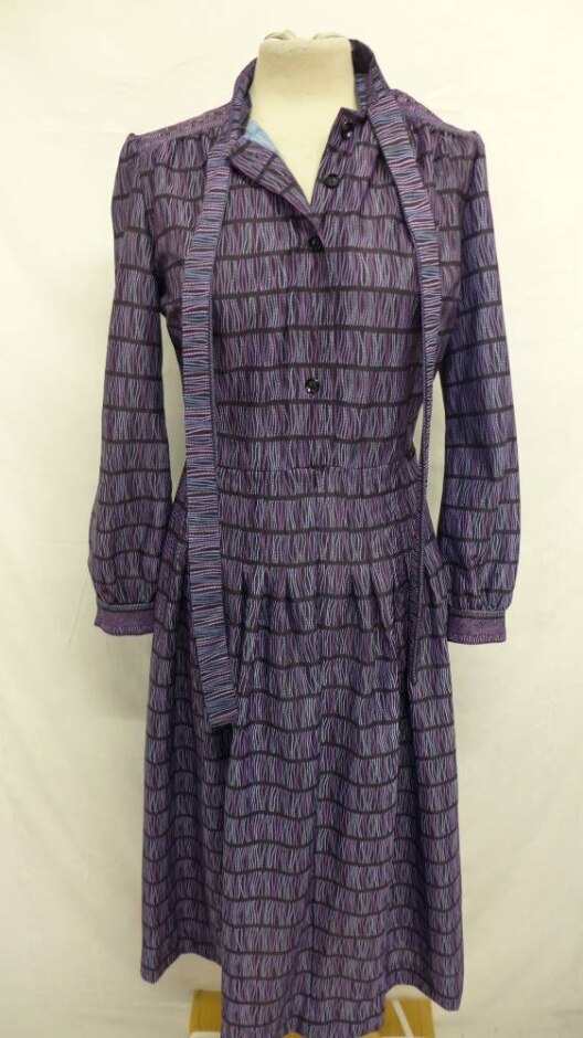 Lady Cumberland Wavy Print Shirt Dress Black & Purple Size: 12