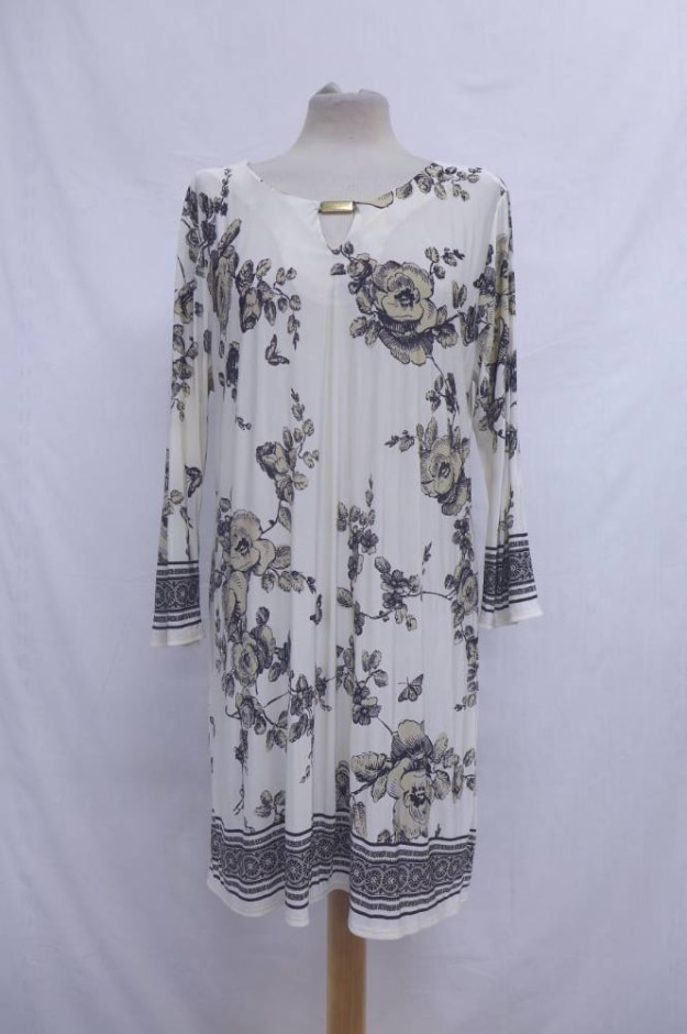 Wallis Rose Print Shift Dress Cream White  Size: M