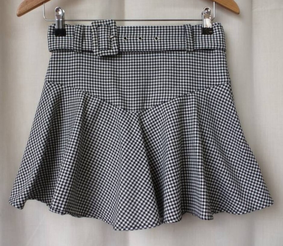 Zara Belted Houndstooth Skirt Short Monochrome Size: S