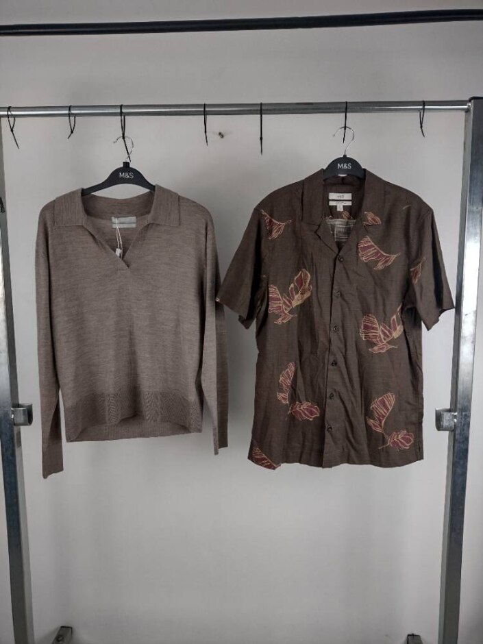 M&s Nwot Men's Merino Wool Jumper/cotton Floral Shirt 2x Brown Size: M