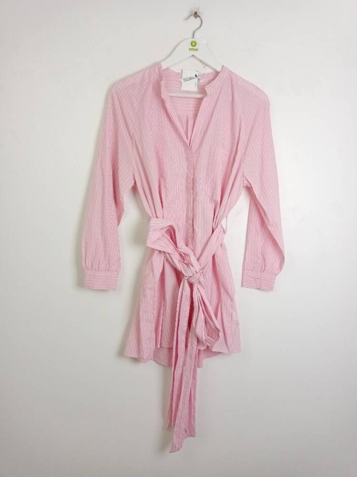 Zara Basic Shirt Dress Pink Pinstripe Size: S